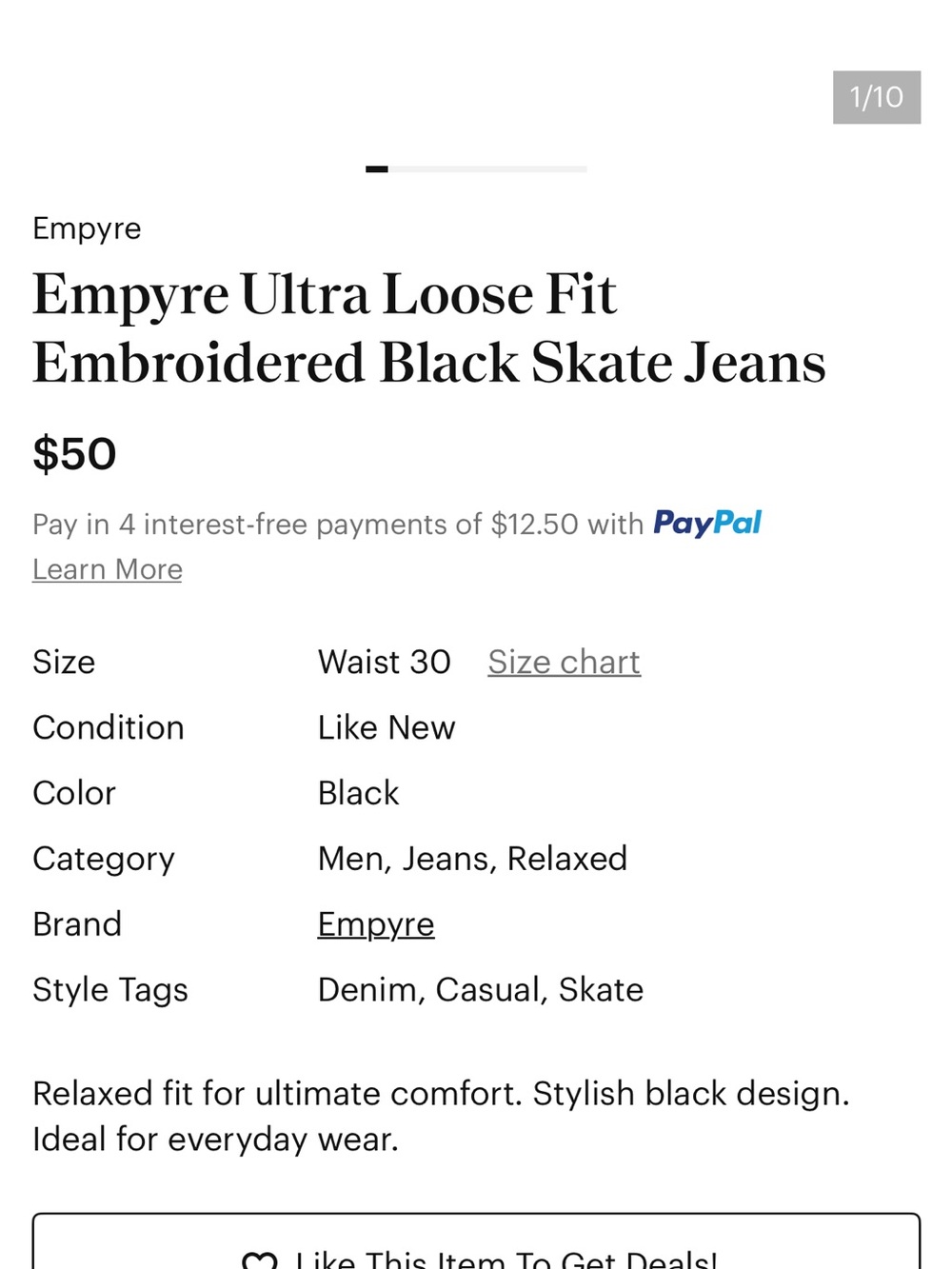 Empyre Ultra Loose Fit
Embroidered Black Skate Jeans Size 32 - Picture 5 of 12